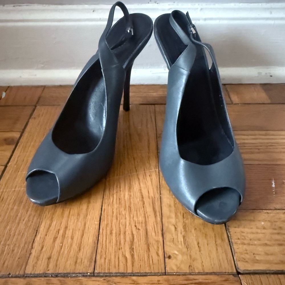 Gucci Gray Slingback Peep-Toe Heels